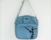 Geometric Patterned VINTAGE Cornflower Blue Messenger Camera Bag LUGGAGE