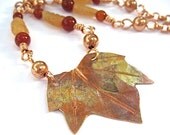 Rustic Copper Maple Leaf Necklace Autumn Leaves Gemstones - RoughMagicCreations
