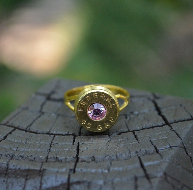Bullet Shell Ring Handcrafted by me...... Gold/Brass Federal .45 GAP ring with Swarovski crystal