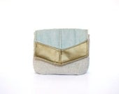 travel clutch // black and white striped canvas - sky blue cotton - metallic gold vegan leather // makeup bag with mirror