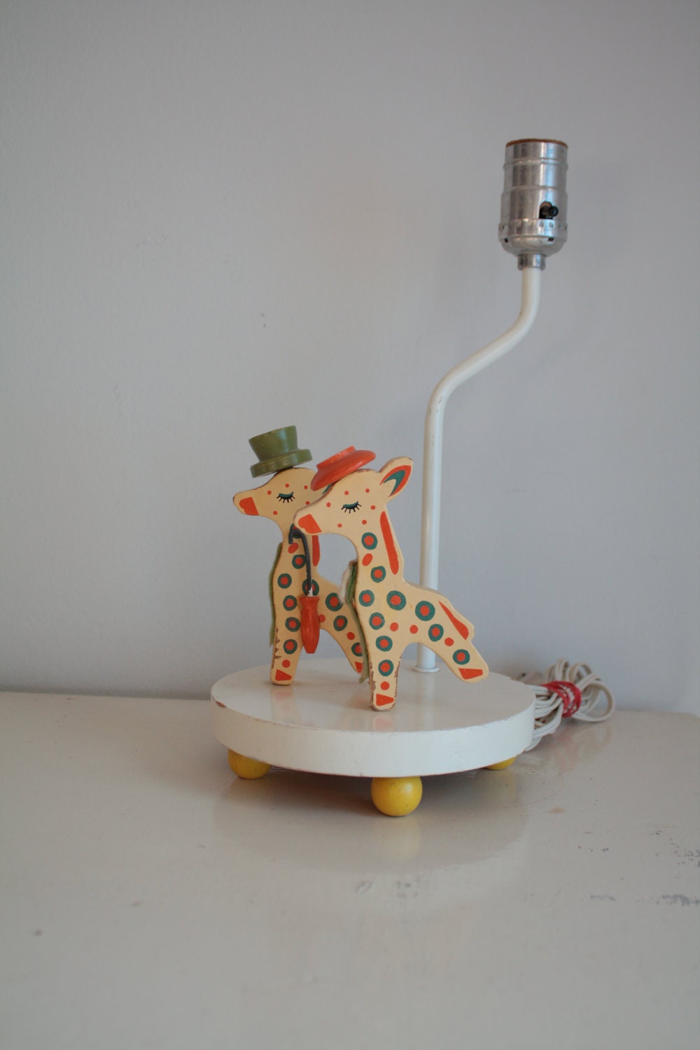 Vintage Children's Nursery Lamp with Two Giraffe Friends