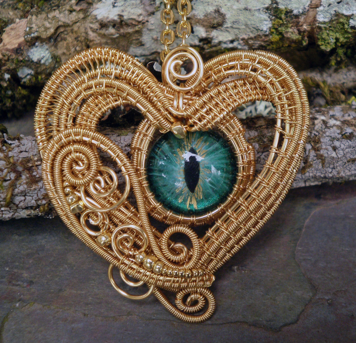 Gothic Steampunk Evil Cat Eye Paisley Heart by Twisted Sister Arts