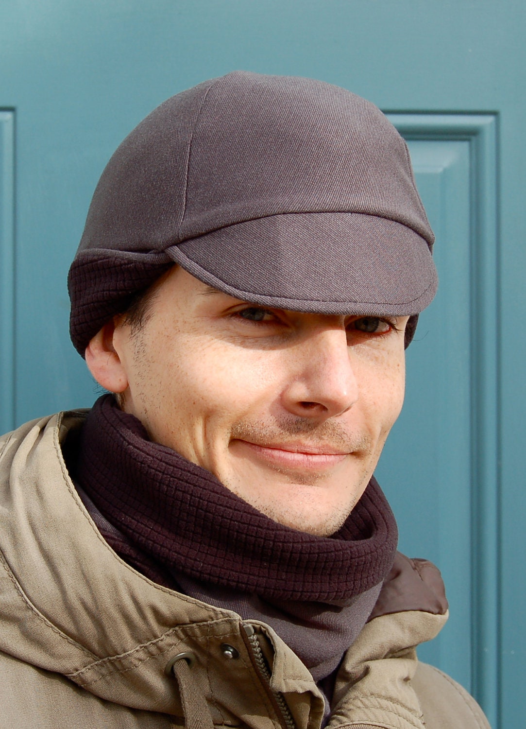 Winter Cycling Cap and Cowl Set in Made to Order in Charcoal, Eggplant and Pine (NO Wool)