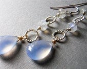 Natural chalcedony and moonstone dangle earrings Six AM Snow