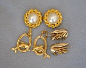 Lot of Three Gold Tone Vintage Earrings
