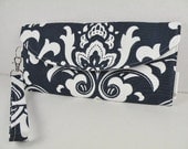 NEW -Wristlet Clutch--OSBOURNE Damask in Navy & White