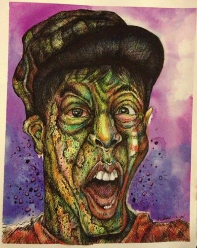 Boy Zombie Mixed Media Drawing PRINT