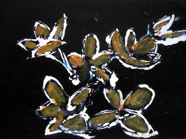outsider EMERY original painting 'flowers looking around at night'
