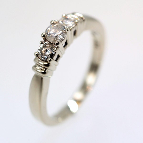 Diamond Engagement Ring made in 14K White Gold - 3 stone setting