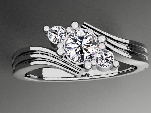 Beautiful Classic 14K White Gold Ring with 3 Stone Diamond Setting C001