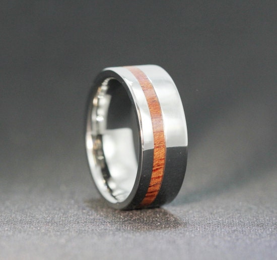 Custom Made Titanium Ring with Blood Wood Inlay