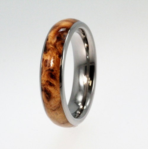Titanium Ring with Black Ash Burl Inlay