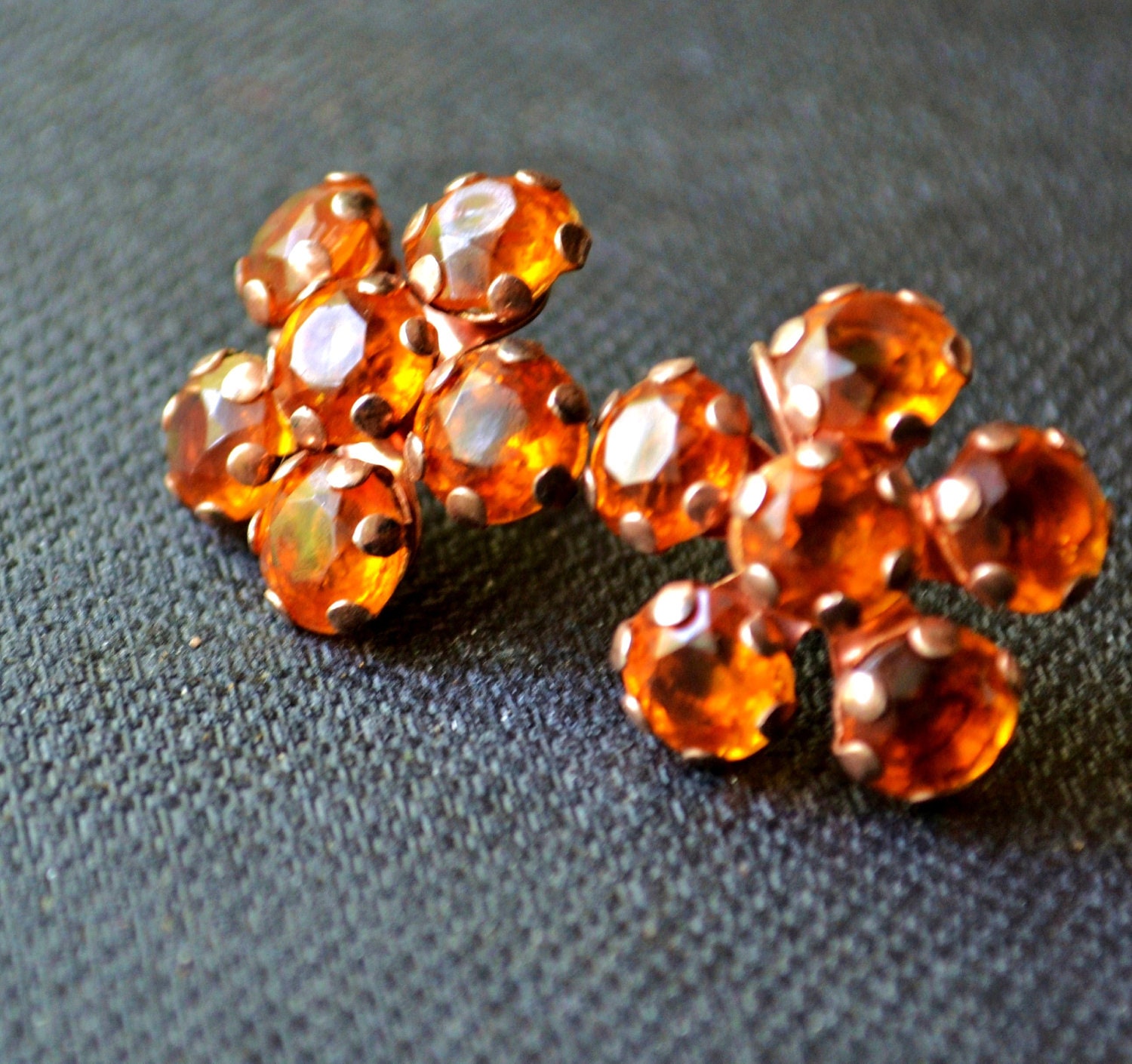 Vintage sterling topaz orange glass stone floral screwback earrings