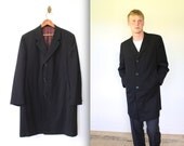 vintage 1960s black coat. Men's 39 Small / Med. Men's mod topcoat. Wine sharkskin lining. Midcentury Mad Men / the OLD FASHIONED overcoat