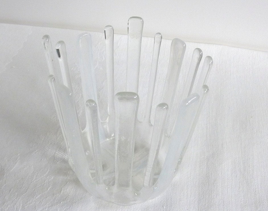 White and Clear Starburst Glass Votive Candle Holder