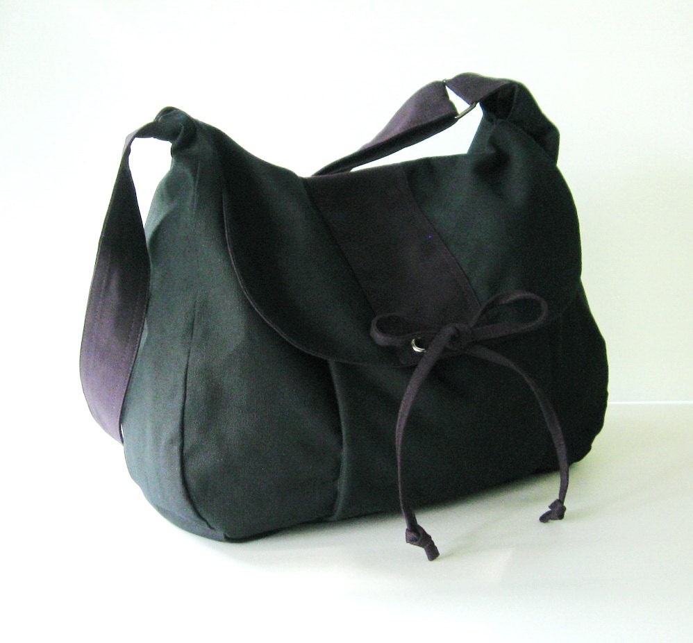 Sale - Black Canvas Messenger bag, School Bag, Diaper Bag, Tote, Laptop, Purse, Women - DIANA