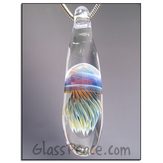 Jellyfish Glass Pendant lampwork focal bead necklace - Glass Peace blown glass jewelry  (5555)
