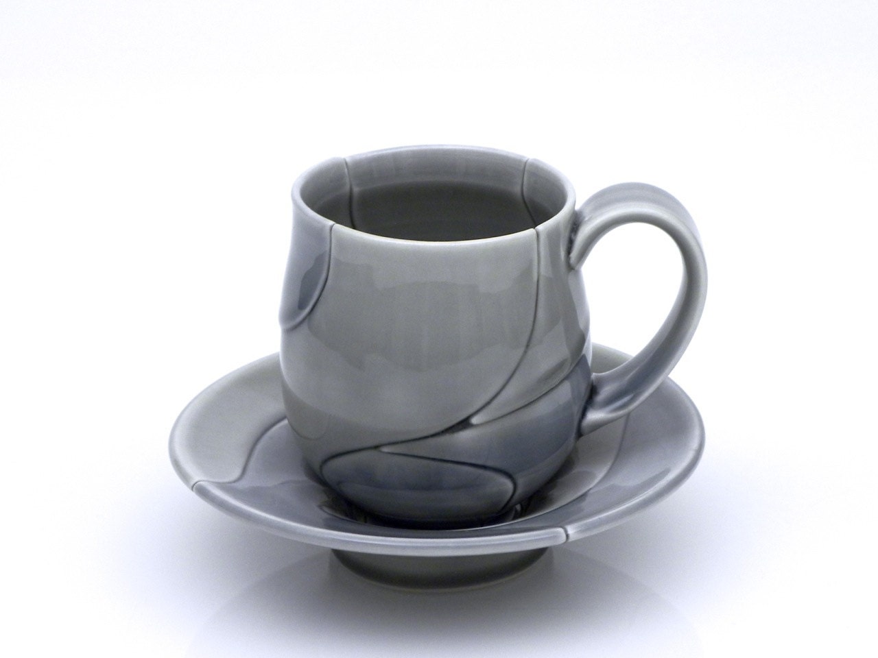Cup and Saucer Set Green Curve Style Porcelain