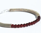 Guitar String Bracelet- Upcycled Silver and Garnet Red Bead Jewelry