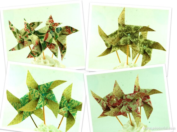 Garden Party Collection Pinwheel Cupcake Toppers Set of 12 Choose Your Pattern Il_570xn