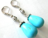 Turquoise earrings -long turquoise drop dangle earrings, Gypsy spring fashion jewelry