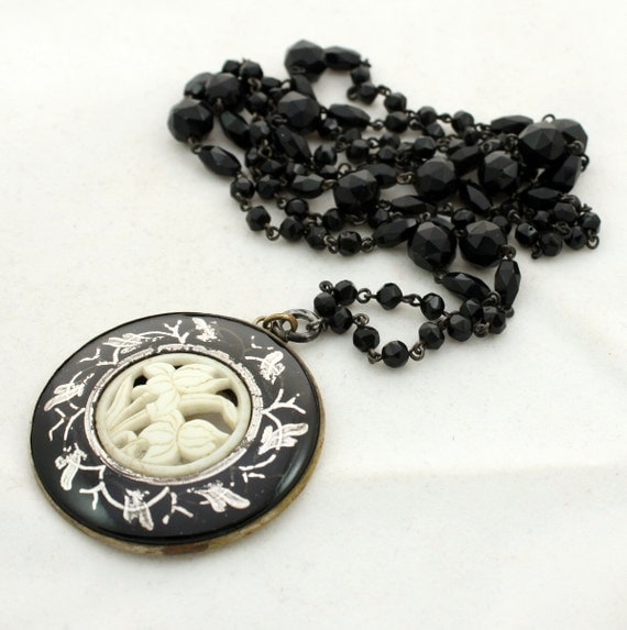 Victorian Necklace French Jet Wired Necklace with Black by mybooms