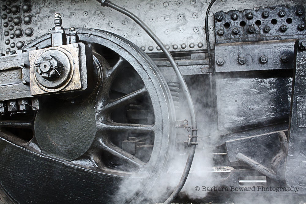 Train Photography Steam Engine Fine Art Photo on Metallic Paper Train Art Kids Wall Art Black White Silver Art for Him