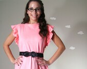 Handmade dress eco friendly soft pink stenciled lace print medium POINT OF LIGHT