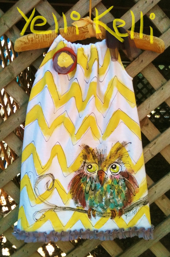 Chevron Owl Pillowcase Dress Hand Painted Made To Order