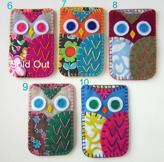 Your Choice Felt Owl Ipod Iphone Case Cozy Blackberry Camera Gadget MADE TO ORDER