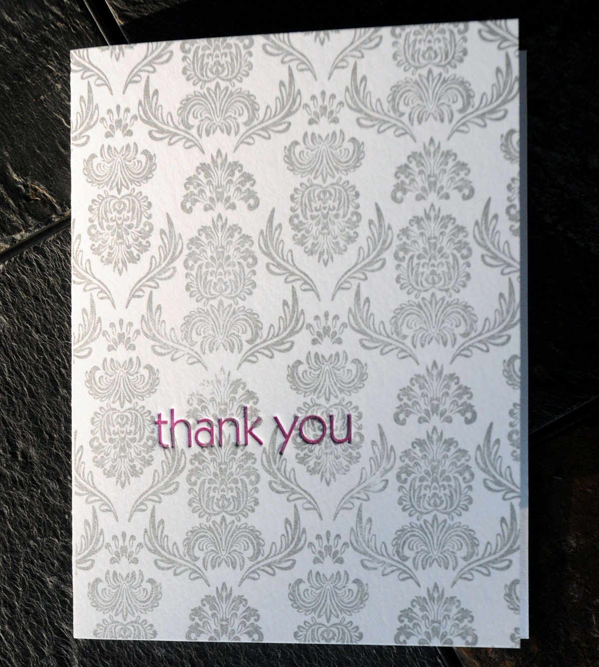 Damask thank you letterpress card