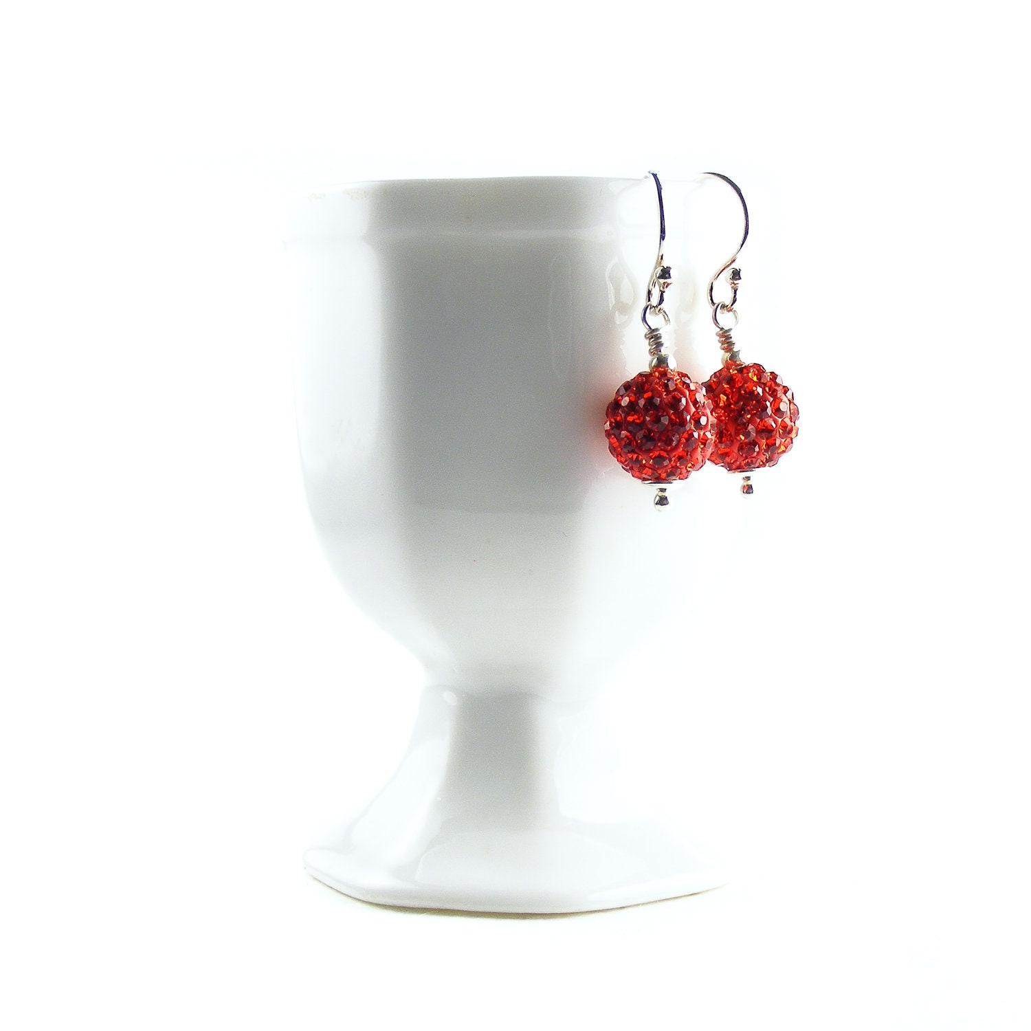 Red Rhinestone Earrings, Handcrafted Crystal & Sterling Silver Earrings, Red Dangle Earrings