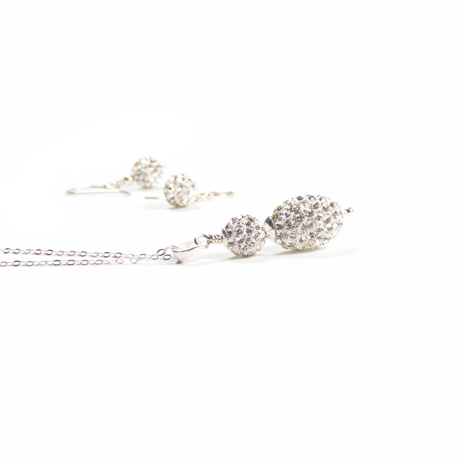 Crystal Silver Pendant, Handcrafted Crystal & Sterling Silver Necklace Earrings Set, British Seller