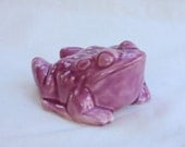 Frog Bullfrog Toad Garden Sculpture Stoneware with Magenta Glaze