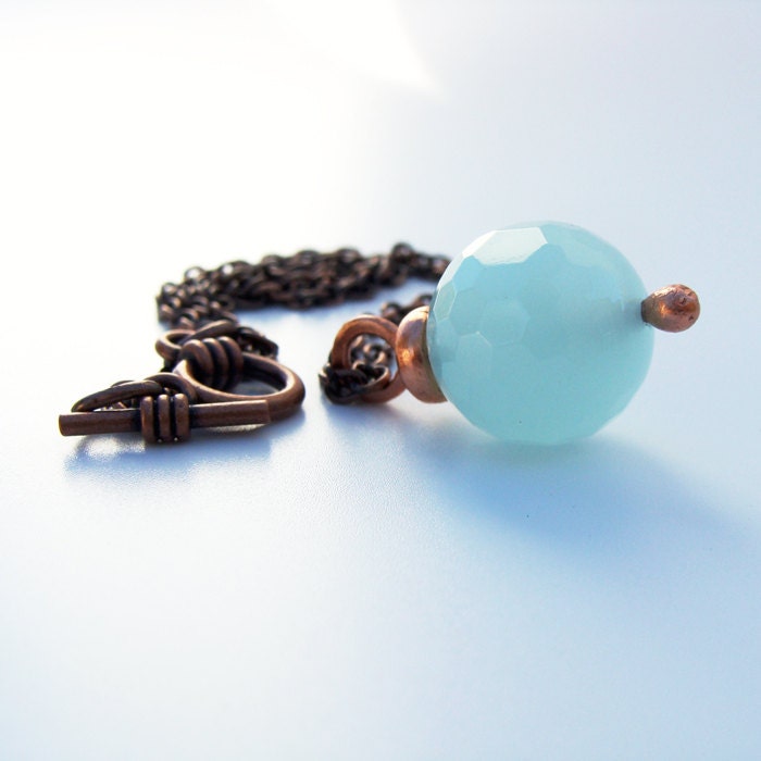 Aqua Quartz Ball Pendant Necklace Luminescent Faceted