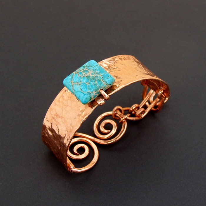 Copper and Aqua Sea Sediment Jasper Cuff Bracelet