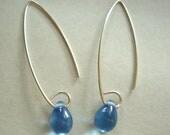 Aqua Blue Glass Rain Drop Sterling Silver Arc Earrings