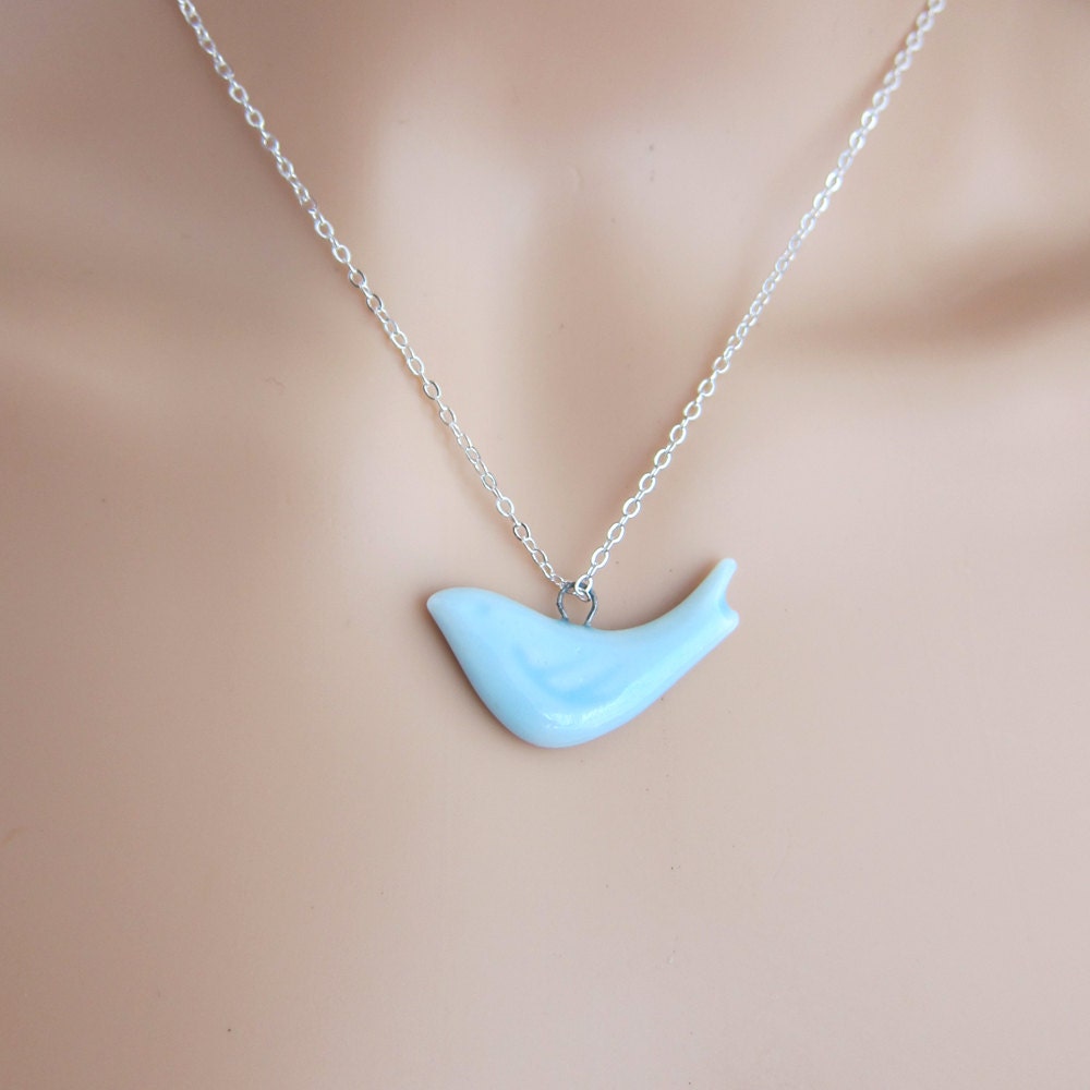 Colorful Bird Ceramic Necklace - Blue bird necklace, canary necklace, sparrow necklace, robin necklace