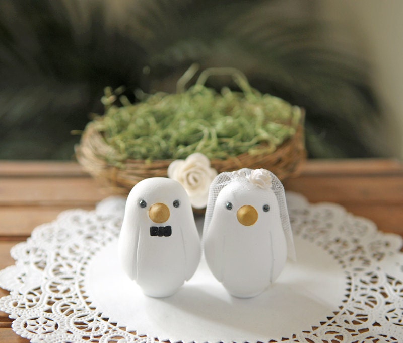 Custom Wedding Cake Topper - Small Hand Painted Love Bird Cake Topper
