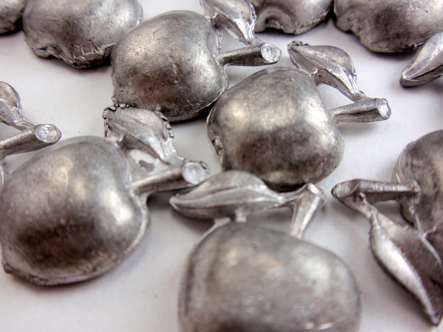 Raw Apples Unfinished Metal Apple with Stem and Leaf Charms Cabochons Jewelry Making Assemblage