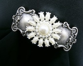 Bridal Hair Barrette in Antiqued Silver and Pearls