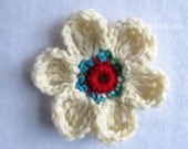 Ultimate Daisy Pin- Crochet Flower Pin Ivory Red Blue Green- Crochet Jewelry