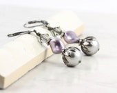 Gray Pearl Earrings Mauve Swarovski Crystal Black Diamond Gunmetal Prom Jewelry Spring Fashion
