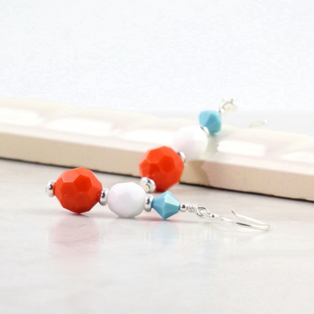 Summer Fashion Necklace Orange Turquoise White Bright Fun Beach Jewelry Tangerine Tango