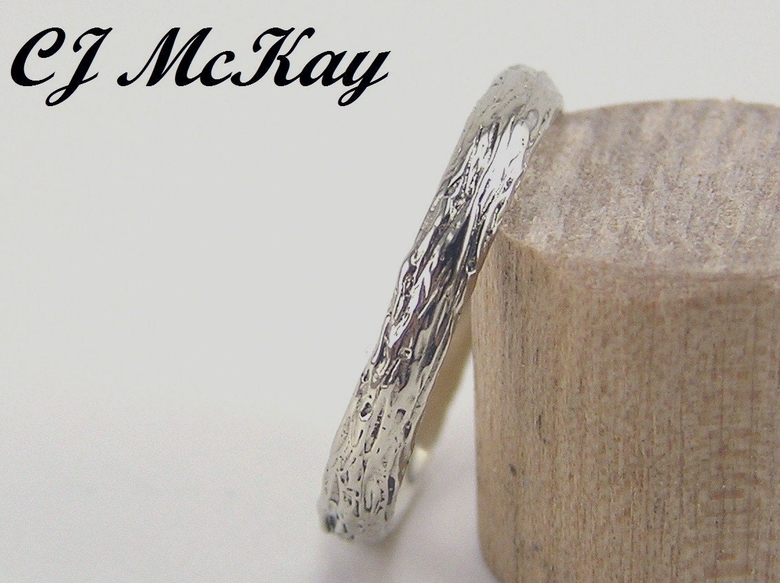 14K White Gold Tree Bark Wedding Band 2.5mm CR85Q