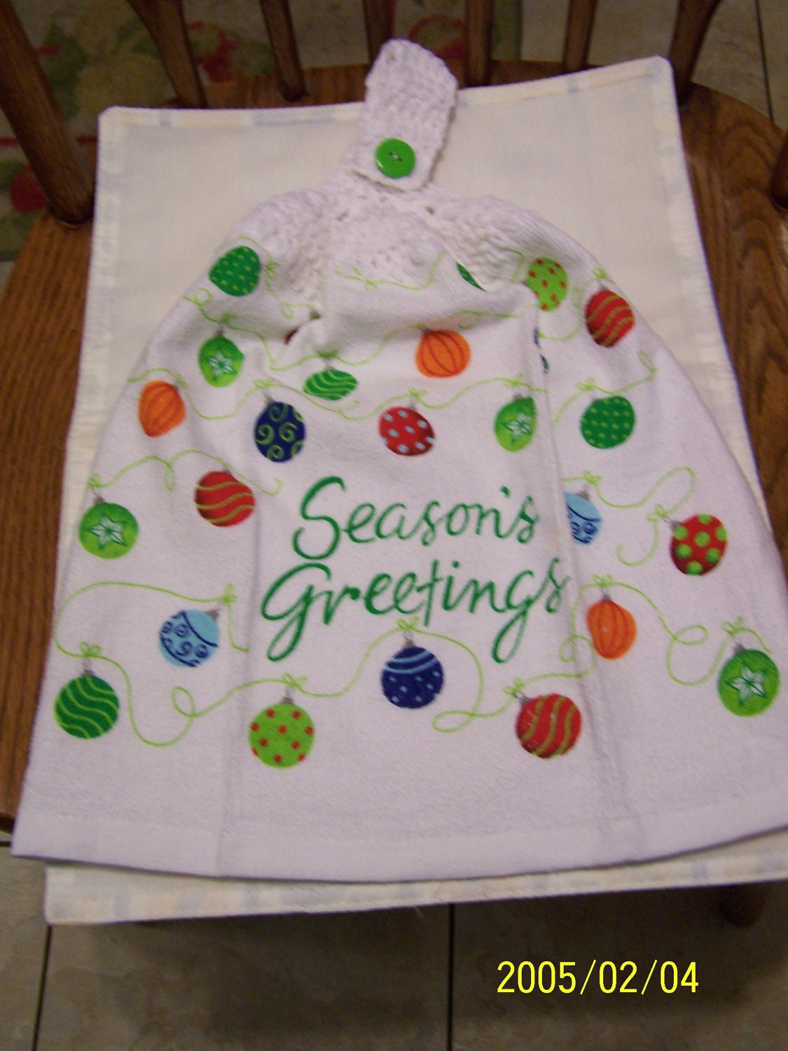 Seasons Greetings Ornaments Crochet Top Kitchen or Bathroom Towel