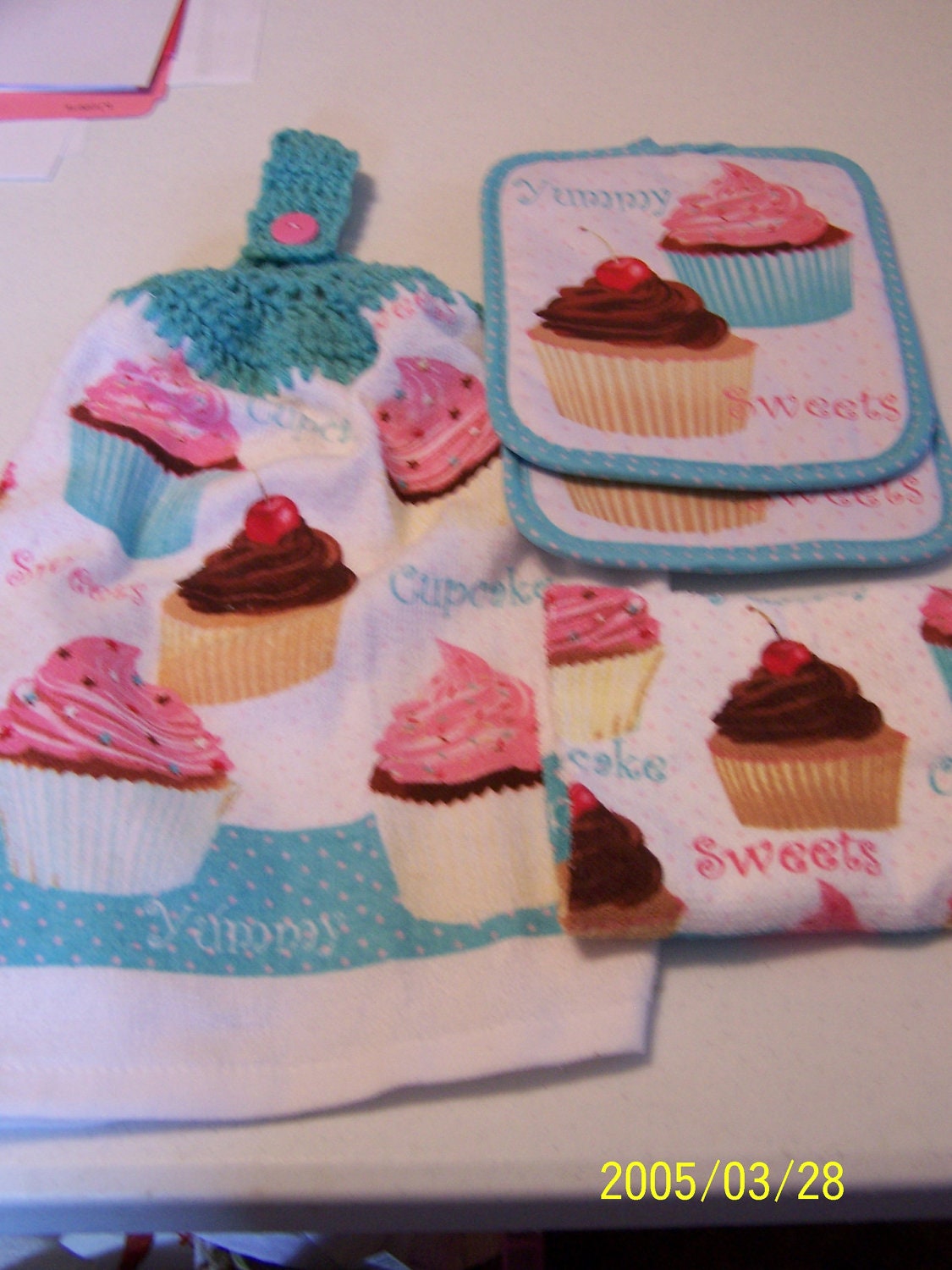 Pink and Aqua Crochet Cupcake Towel Gift Set