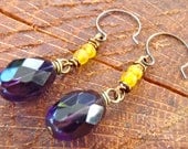 C026 Yellow and Purple Game Day Earrings