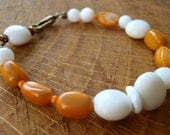 SALE - C087 Orange and White Beaded Bracelet