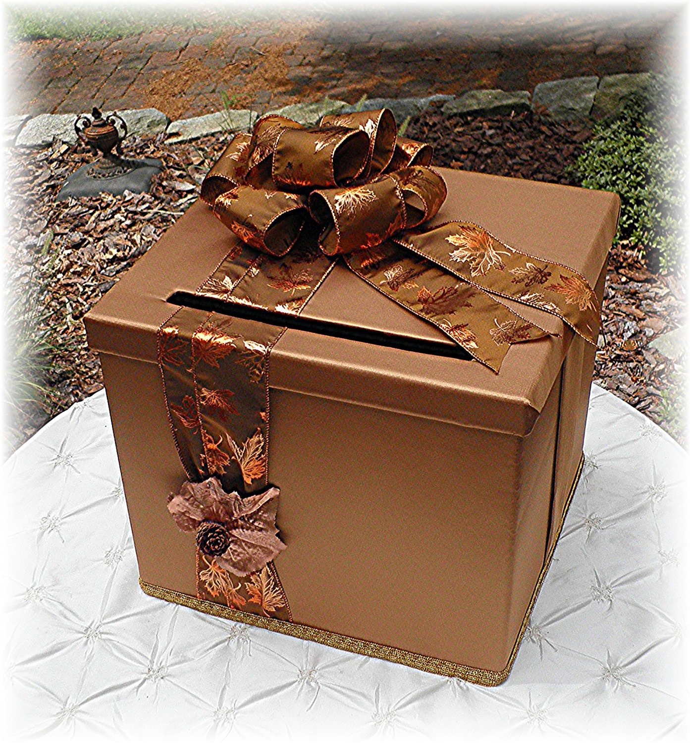 FALL Leaf  Wedding Card Box   CUSTOMIZE Your Colors Ribbon